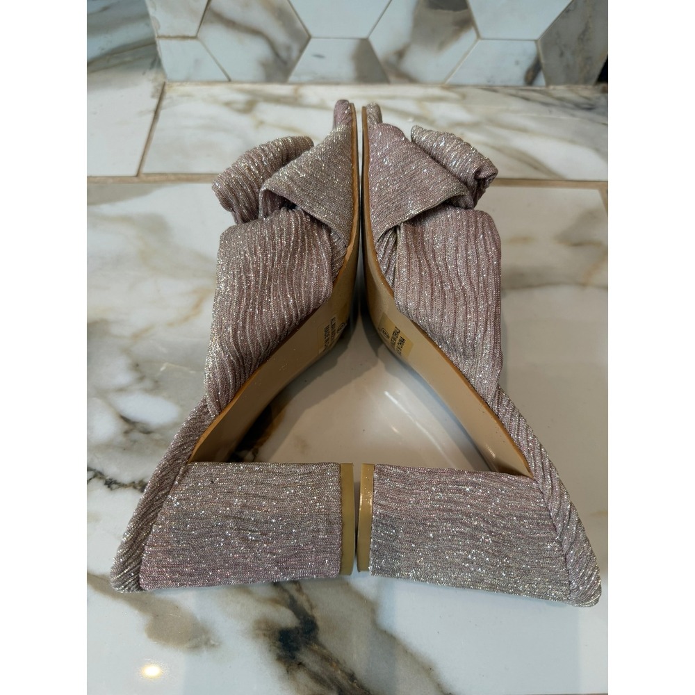 Lulus Heeled Mules Womens 9 Rose Gold Shimmer Pleated Bow Knot Block Heel - Picture 5 of 7